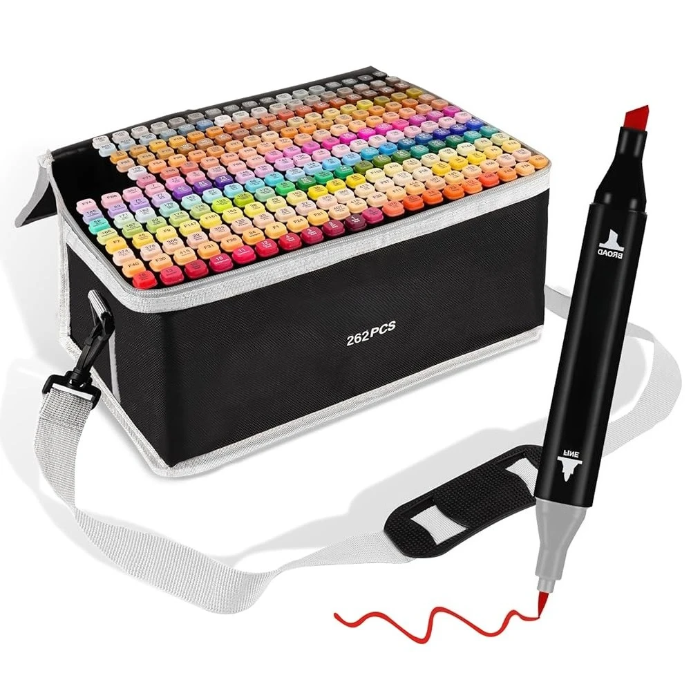 

262 Colors Alcohol Markers Set Dual Tip Art Marker Pens with Pen Holder and Carry Bag for Adult Coloring Painting Supplies Pe