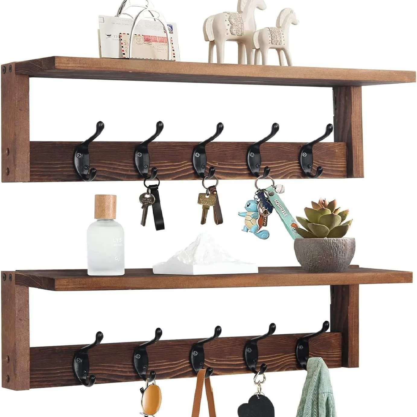 

Wooden key clothing and hat sorting and storage rack