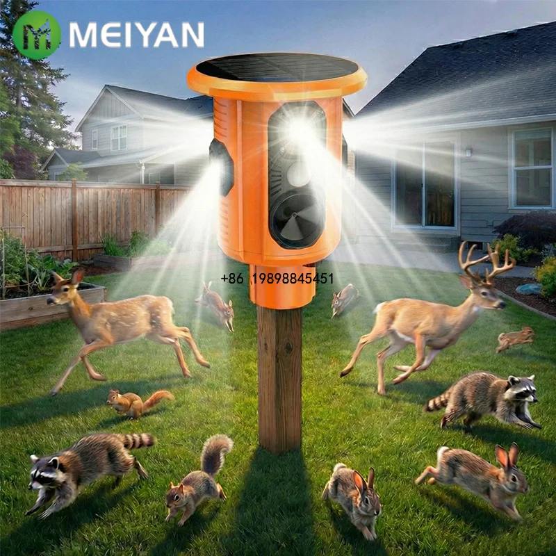 Solar Ultrasonic Animal Repeller for Farm Orchard Yard Pest Control IP64 Dual Charge OEM Custom