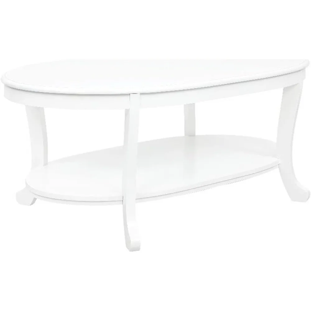 

Wood Oval Coffee Table With Shelf In White Painted Finish