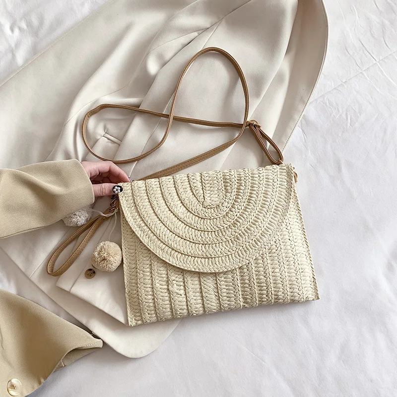 Casual Women Envelope Clutch Bags Lady Fashion Crossbody Bag Beach Straw Woven Messenger Shoulder Bag Women Travel Tote Purse