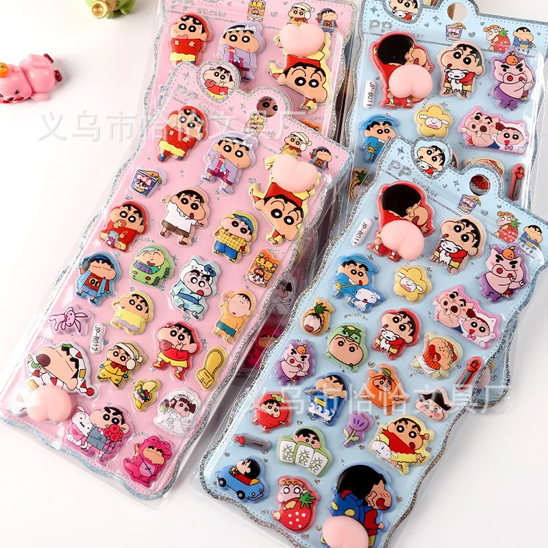 

4pcs Japanese Crayon Shin Thickened 3d Decompression Pinch Pp Sticker Diy Mobile Phone Decoration Student Account Gift