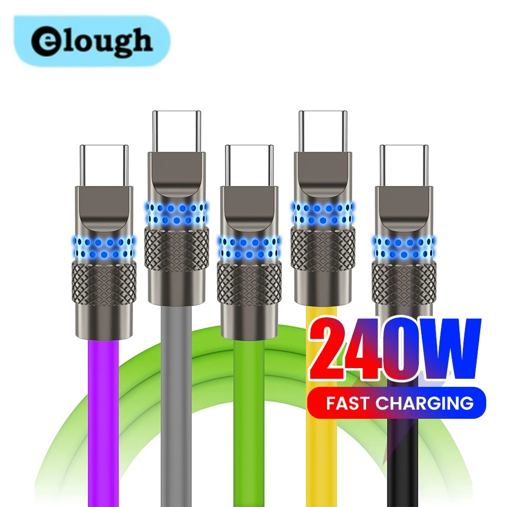 

Силиконовый индикатор Elough 240 Вт, кабель для быстрой зарядки данных для мобильного телефона iphone 15 Type-C, кабель для зарядки планшета и ноутбука