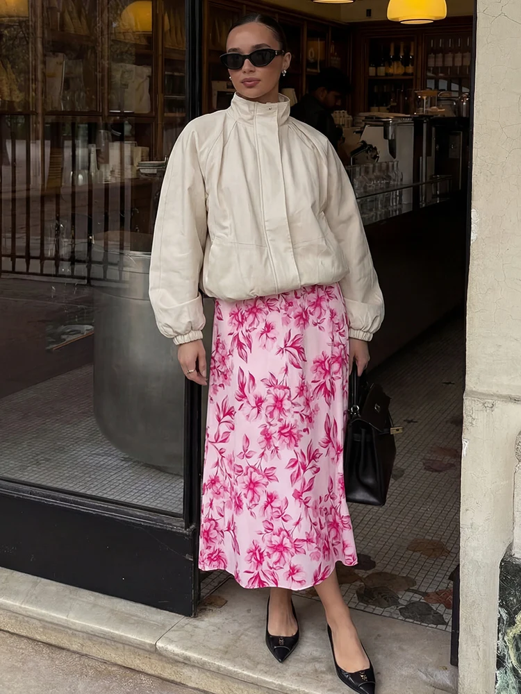 

Элегантная женская розовая юбка макси с цветочным принтом HH Весна-Лето 2026, женская длинная юбка А-силуэта с завышенной талией, струящаяся, повседневная, в стиле бохо, пляжная юбка