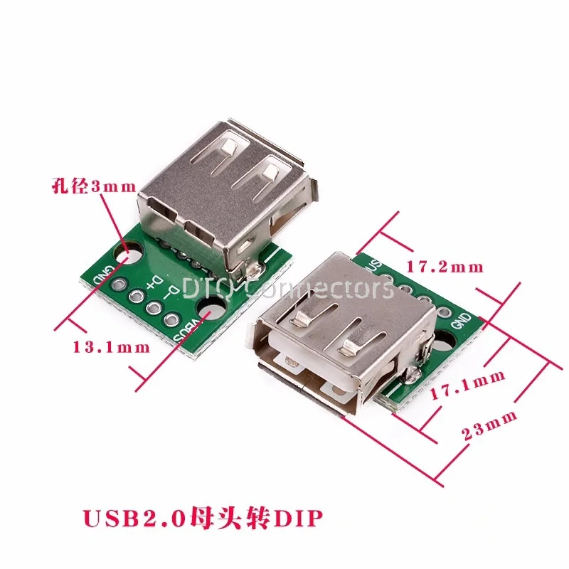 마이크로 미니 TYPE-C USB A 수 USB 2.0 3.0 A 암 USB B 커넥터 인터페이스, 2.54mm DIP PCB 어댑터 브레이크아웃 보드, 2 개