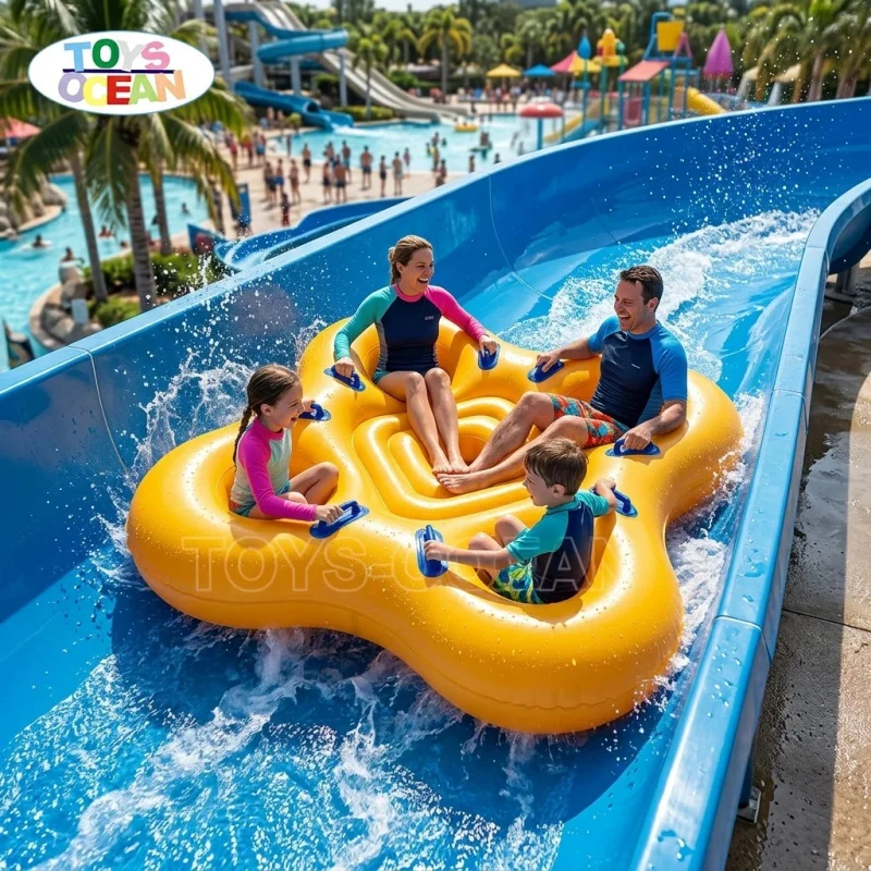 4 Person Clover Inflatable Water Slide Tube, Heavy Duty Four Rider River Float Ring with 8 Grab Handles for Water Park