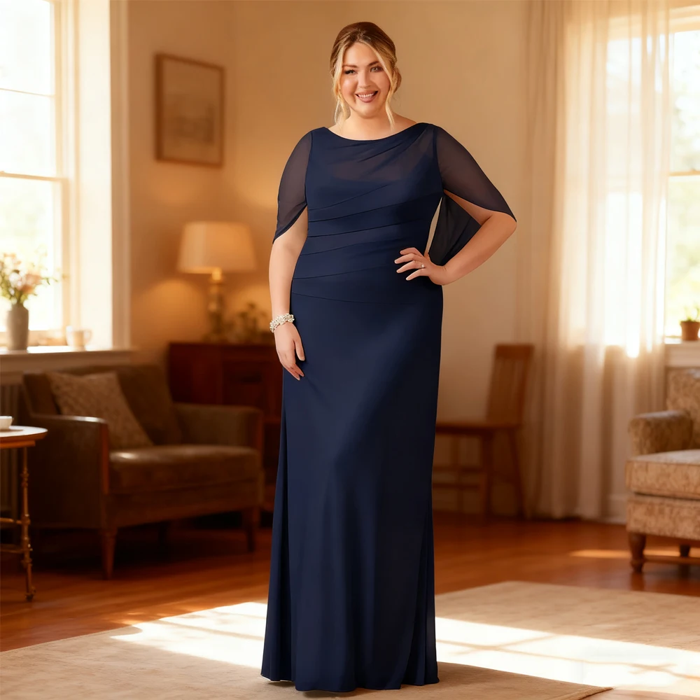 

Plus Size Mother of Bride Dresses for Women Chiffon Navy Blue Wedding Party Dresses Pleat 2026 Summer New Robe De Soirée