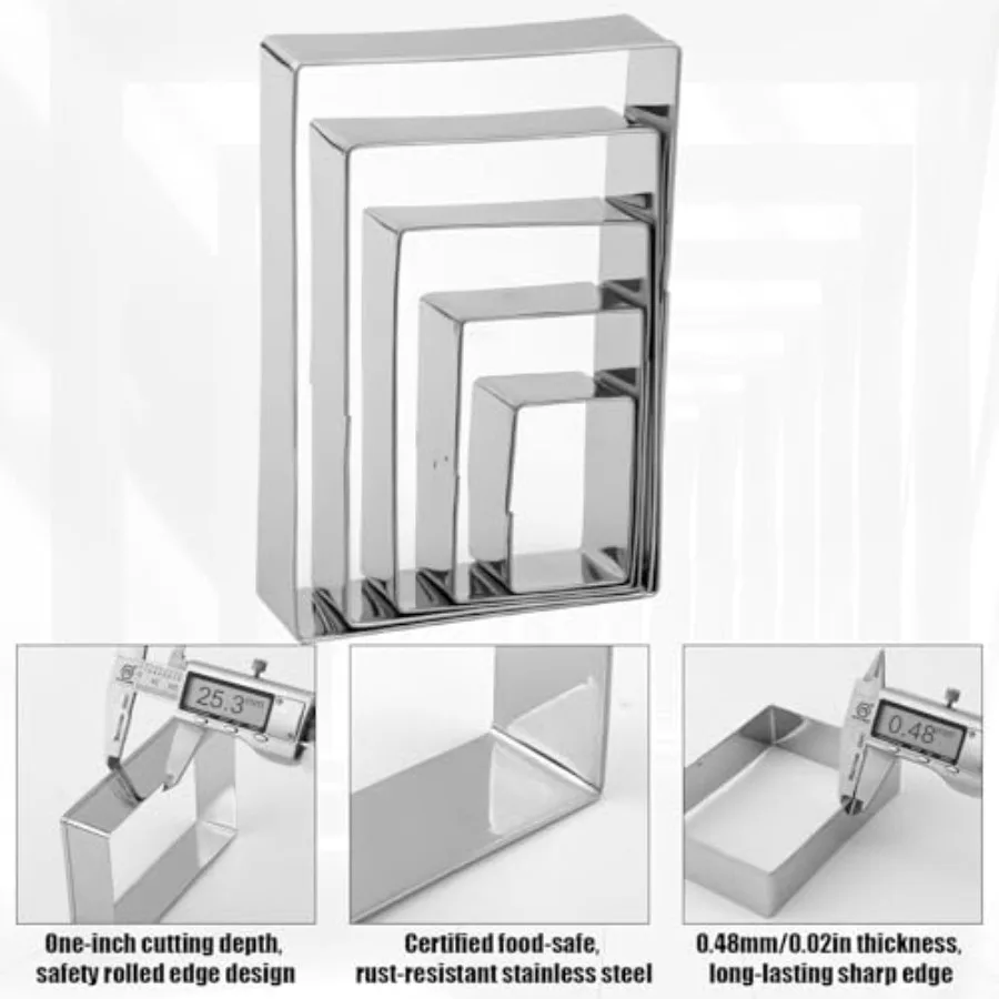 5pcs Rectangular and Square Ce Cutter Set Stainless Steel Silver