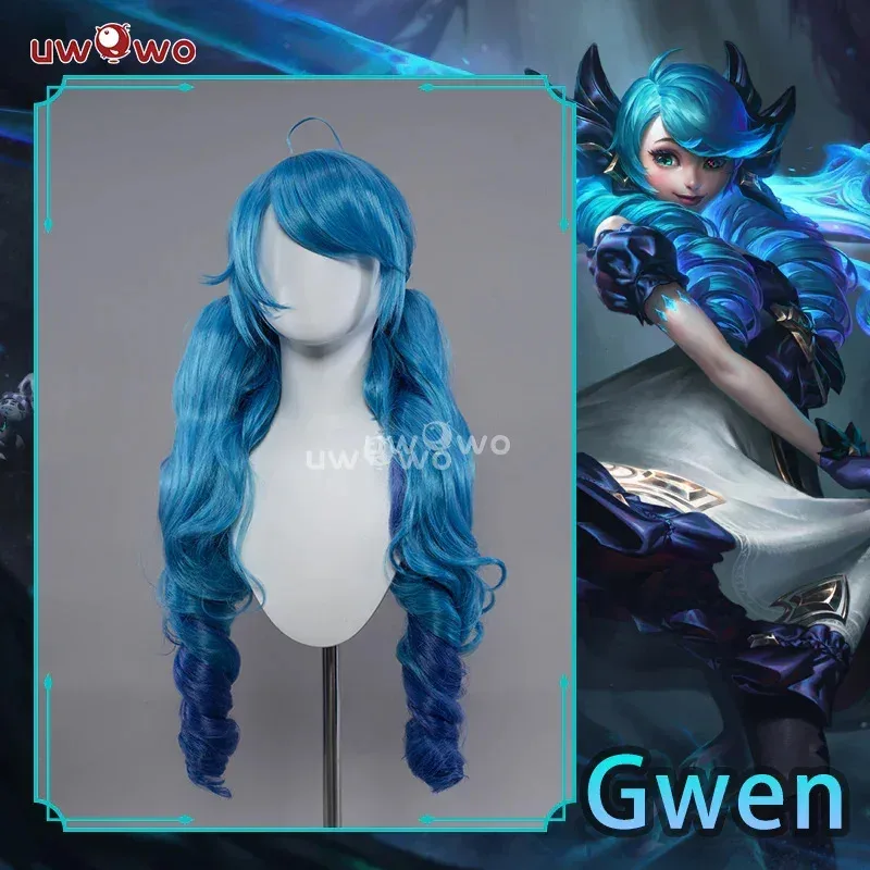 

UWOWO LOL Gwen Косплей Парик League of Legends Синие Длинные Волнистые Волосы Синтетические Волосы Термостойкие