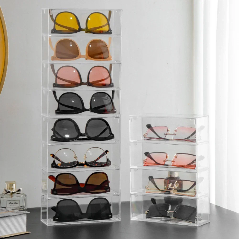 Acrylic Drawer Box 4-layer Sunglasses Storage Organizer Box Desktop Sundries Storage Pull Glasses Display Containers Box