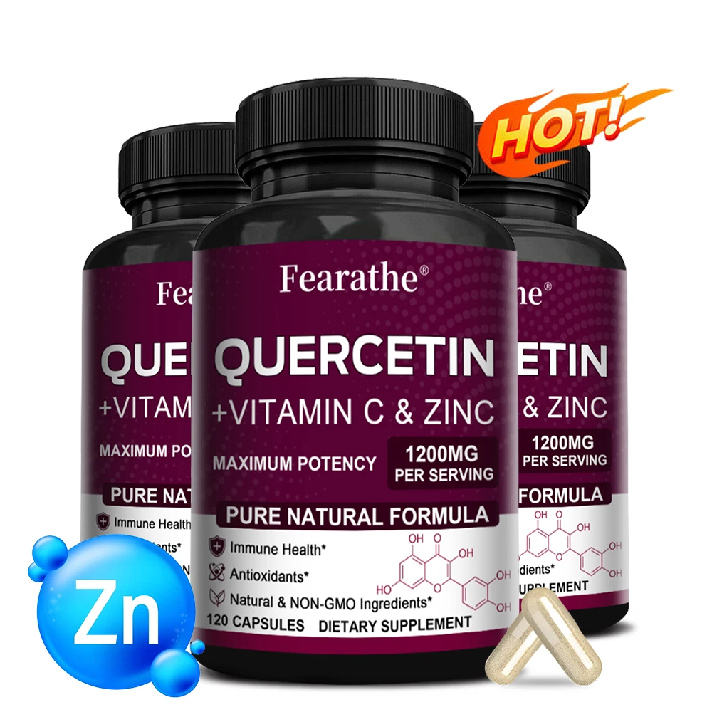 

High Potency Zinc Quercetin with Vitamin C Supplement Immune Support Health for Adults Non GMO Gluten Free 120 Capsules