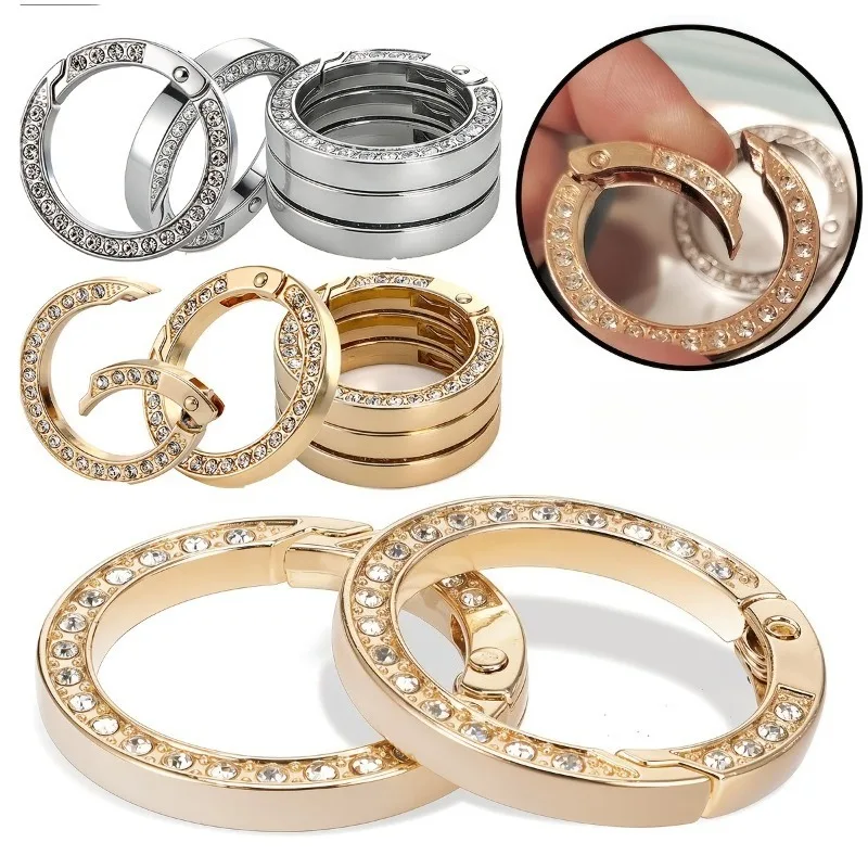 40pcs Sparkling Rhinestone O-Rings Spring Round Diamond Carabiner Clips Luxury Crystal Keychain Rings for Women Car Key Projects