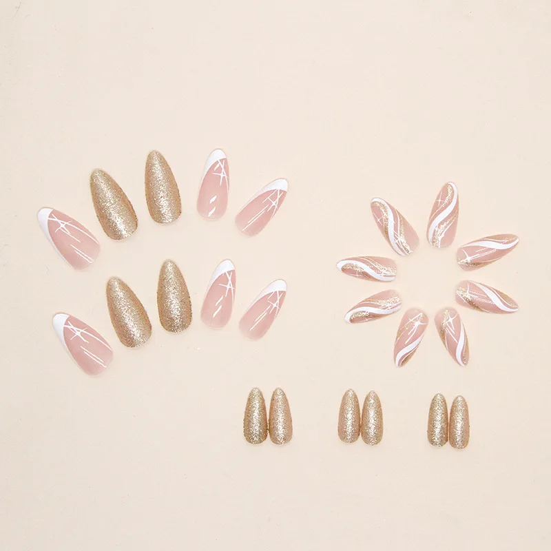 24Pcs/Box Ballerina Press on Nails False Set Round Coffin Artificial Cute Fake Nails Seamless Removable Fake Nail Art Decoration