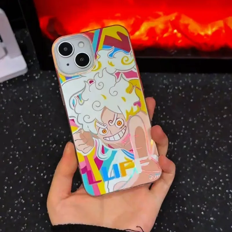 3D ONE PIECE Gear 5 Luffy Handyhülle für iPhone 11 12 13 14 15 16 17 Pro Max Plus Air 17Pro Nika Anime Laser Aurora Cover