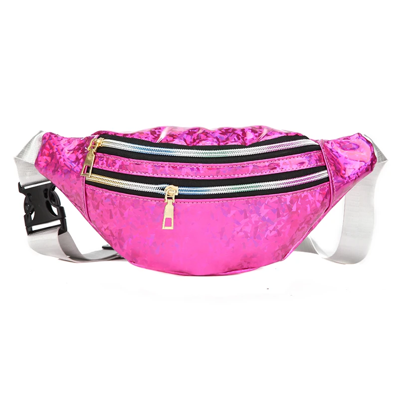 1PC New Holographic Fanny Pack Hologram Waist Bag Laser PU Beach Travel Banana Hip Bum Zip Women Purse Belt Bags Girl Chest Bags