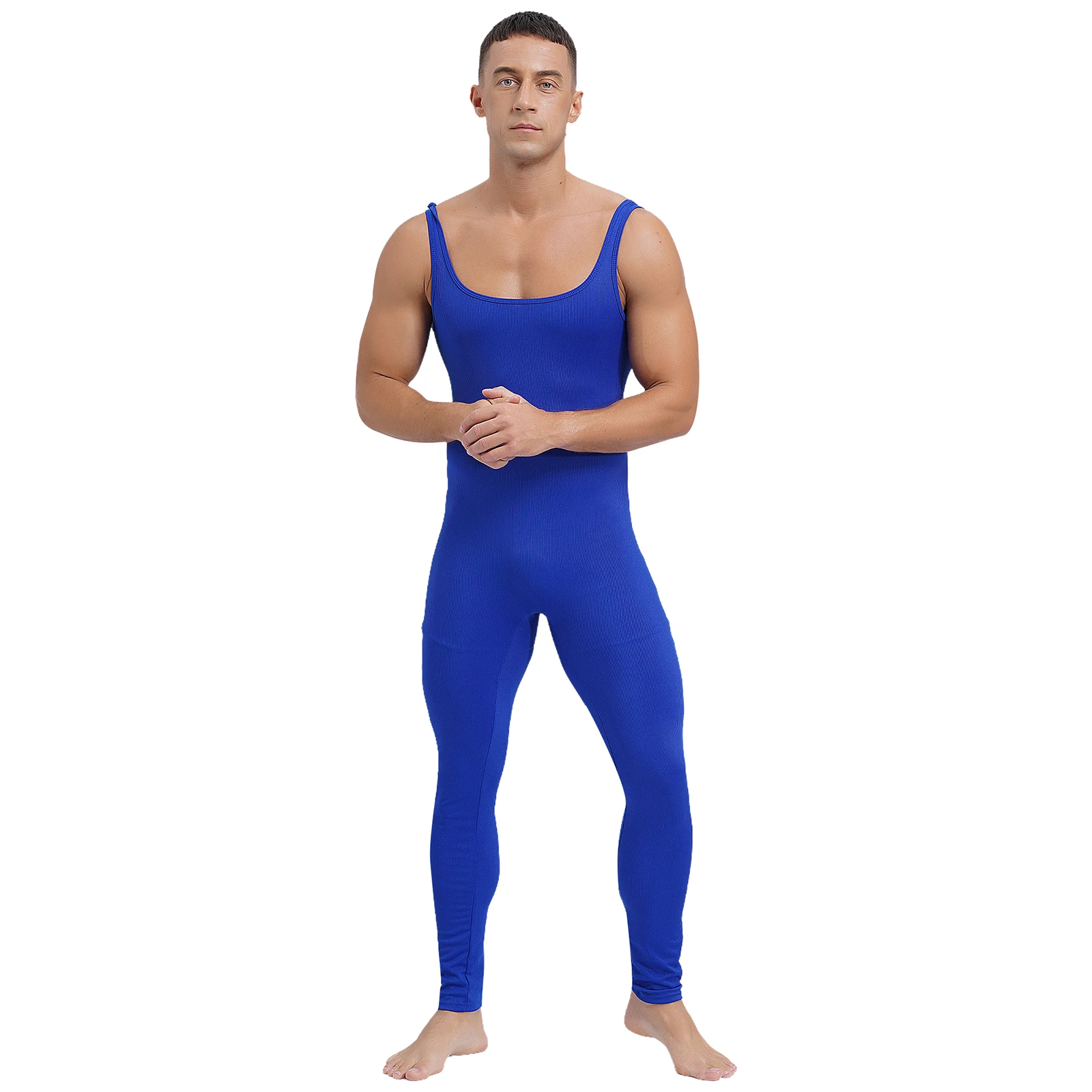 Mens Bodybuilding Athletic Jumpsuit Sleeveless Stretchy Soft Long Pants Rompers Solid Color Tank Unitard for Workout Fitness