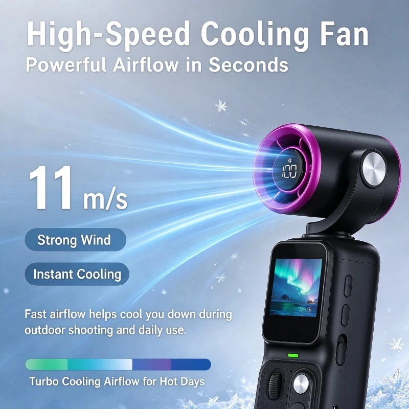 Handheld Action Camera WIth Cooling Fan 1080P Photo & Video 2-in-1 Instant Playback Pocket Vlog Cam Outdoor Travel Live Stream