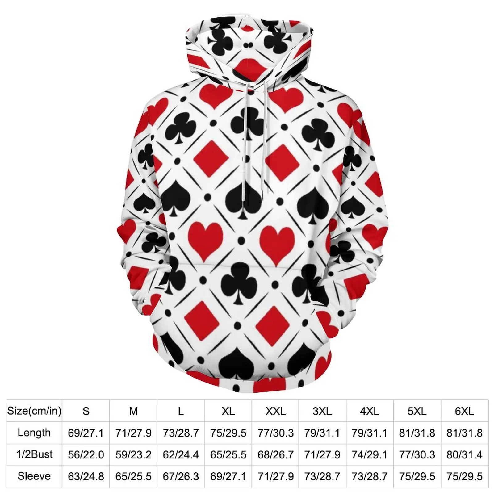 Poker Symbols Loose Hoodies Playing Card Suits Kawaii Hoodie Unisex Long-Sleeve Oversized Casual Pattern Sweatshirts