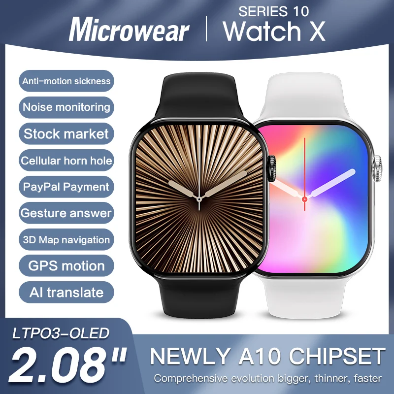 Microwear WATCH X 10 Smart Watch Men S10 Series 10 NFC Dynamic Island 48mm Gesture Answer ChatGPT Compass GPS Tracker Smartwatch