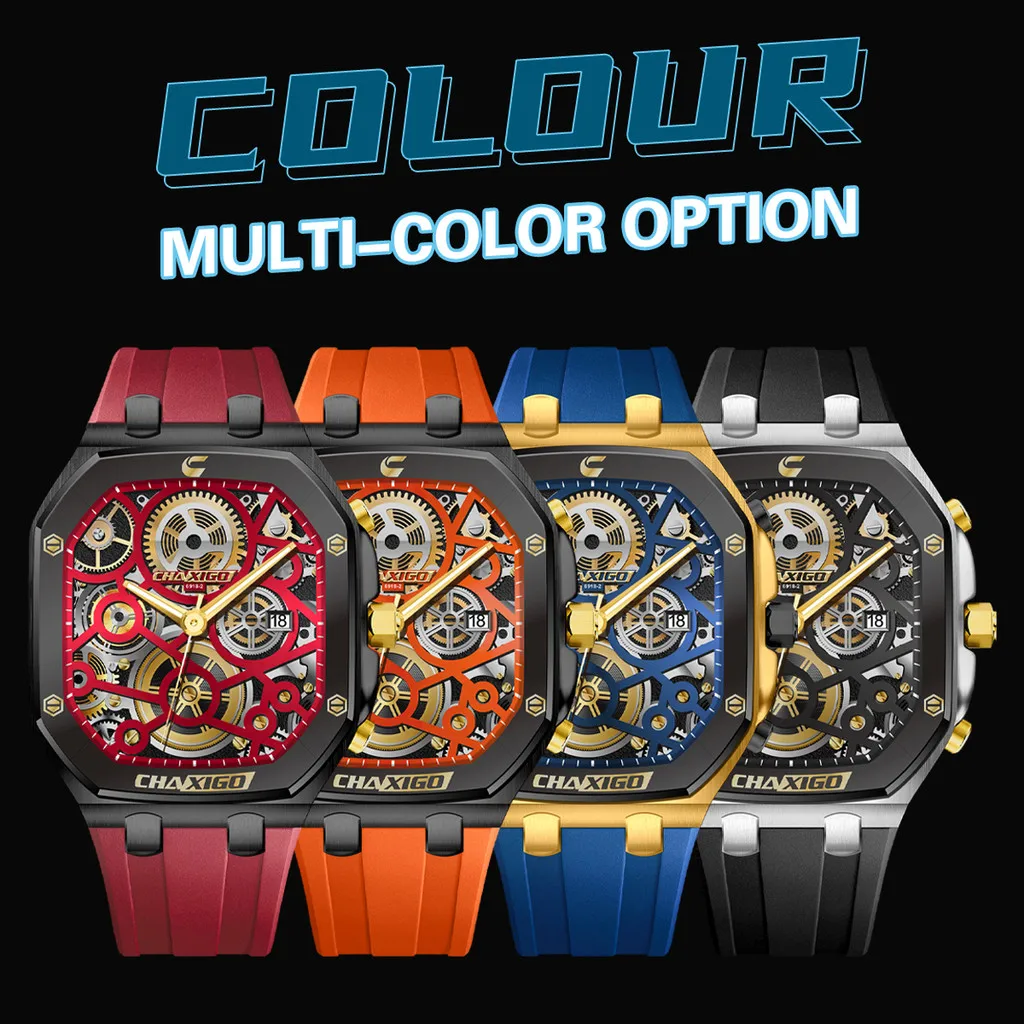 CHAXIGO メンズ スタイリッシュ スポーティ シリコン製腕時計ストラップ、夜光表示、30メートル防水、ダイナミックデザイン クォーツ腕時計