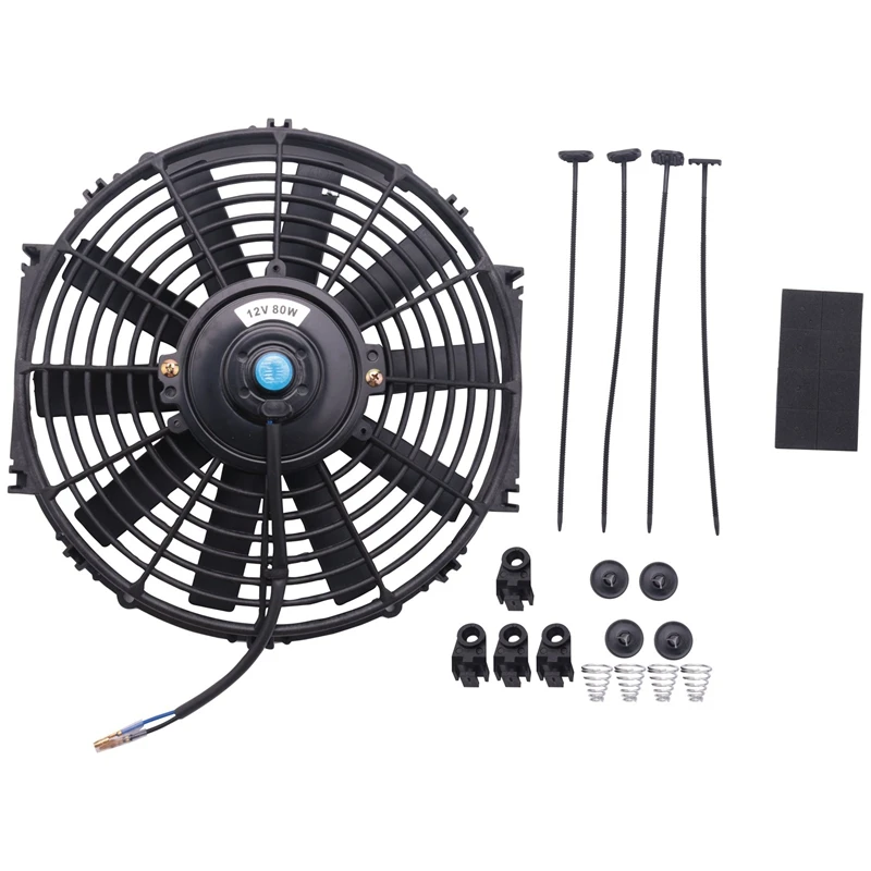 Universal 12 Inch Car Water Oil Cooler Dc12v 90W Pull/Push Bend Black Blade Electric Cooling Radiator Fan For Car Kart Buggy