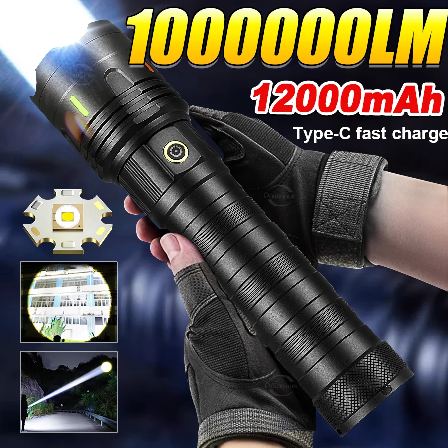 

12000mAh Super Big Flashlight USB Rechargeable 30W Most Strong LED FlashLight Long Range Torch Zoom Outdoor Camping Lantern