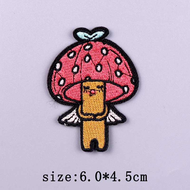 Mushrooms Patch Iron On Patches On Clothes Vegetation Badges Cartoon Patch Embroidered Patches For Clothing Hook Loop Stickers