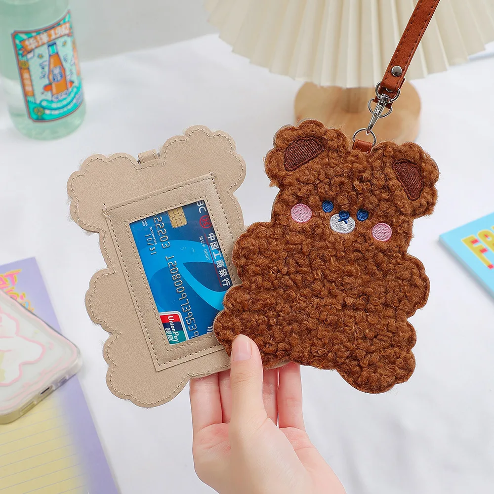 Cartoon Bear Card Holder Plush Student Bus Card Korean Meal Photocard Holder Organiser Girl ID Cards Frame Hanging Tag