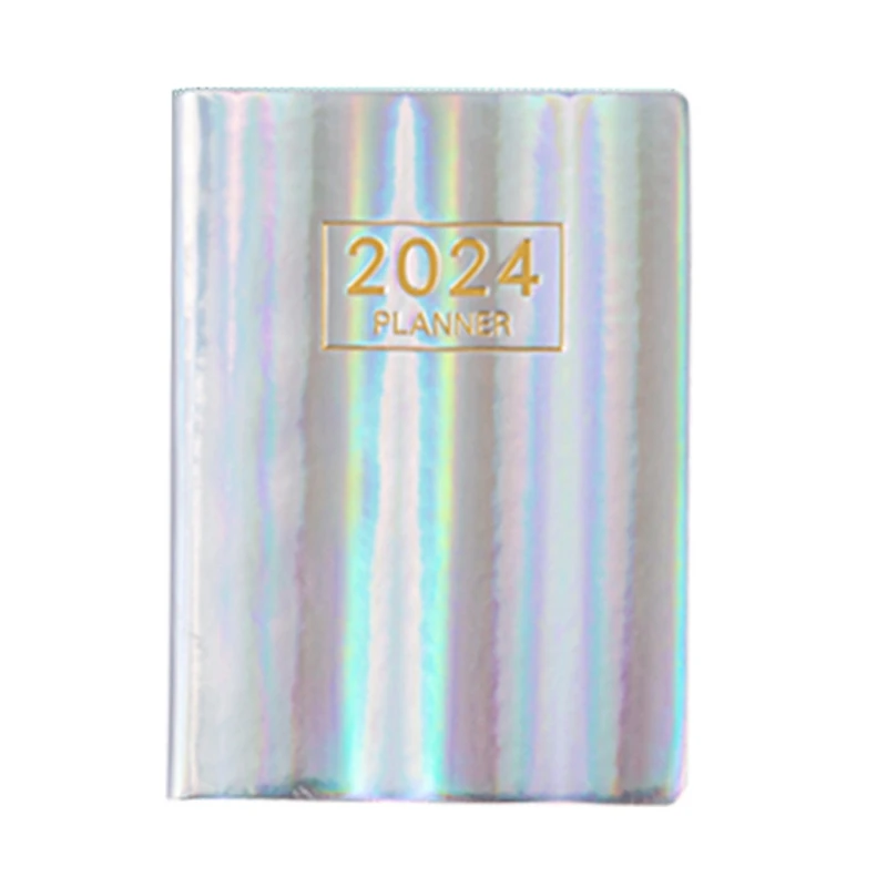 A7 English Planner Silver Notebook Jan. 2024 - Dec. 2024, Daily Hourly Planner 2024,Premium Paper(Silver)