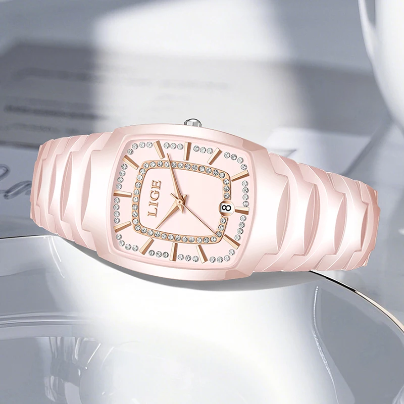 LIGE Creative Square Watch For Women Fashion Waterproof Date Women's Quartz Wristwatches Stainless Steel Sports Ladies Watches