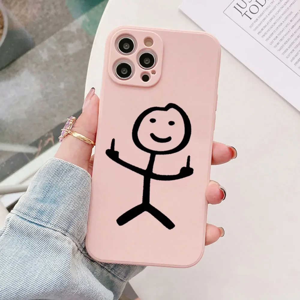 Funny Middle Finger Cute Man Couple Phone Case for IPhone 15 16 13 12 11 Pro Max Mini 7 8 14 Plus SE2 Fundas Silicone Soft Cover