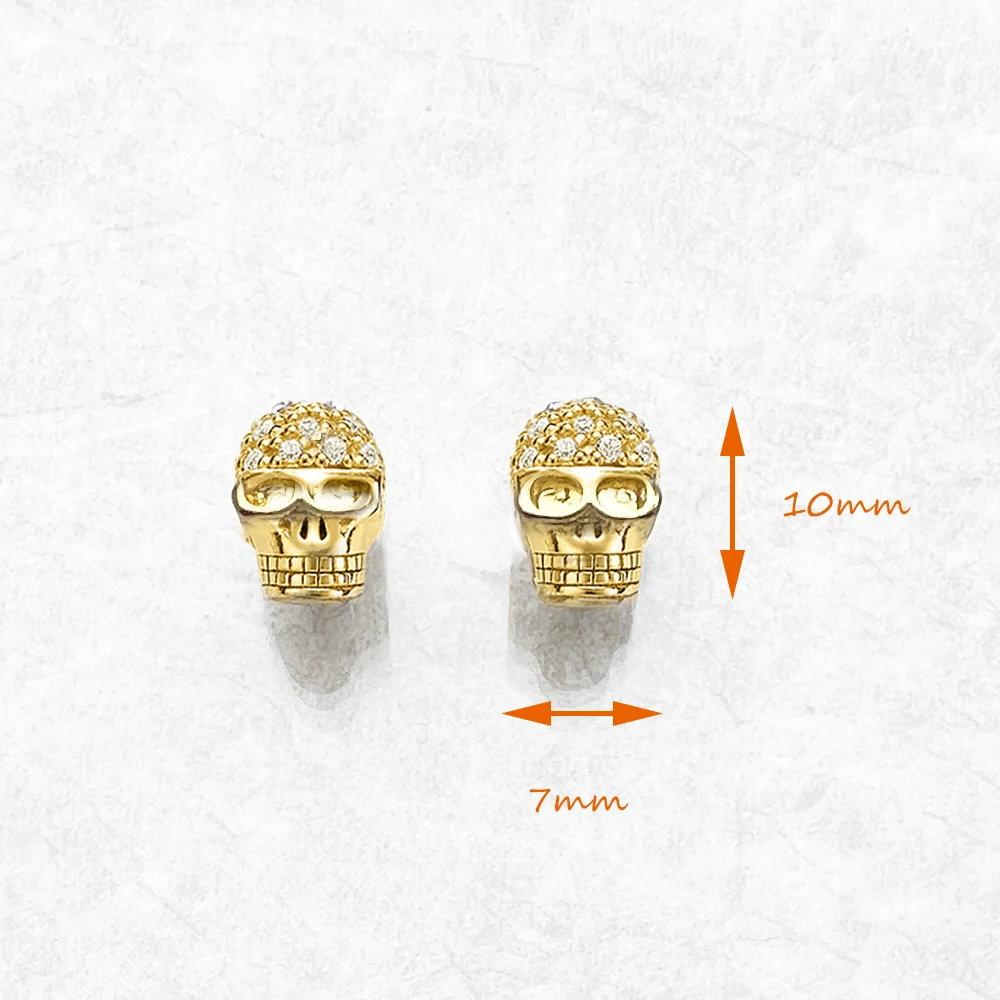 Golden Skull Pave Stud Earrings,Europe Rebel Street Punk Fine Jewerly For Women Men Gift In 925 Sterling Silver