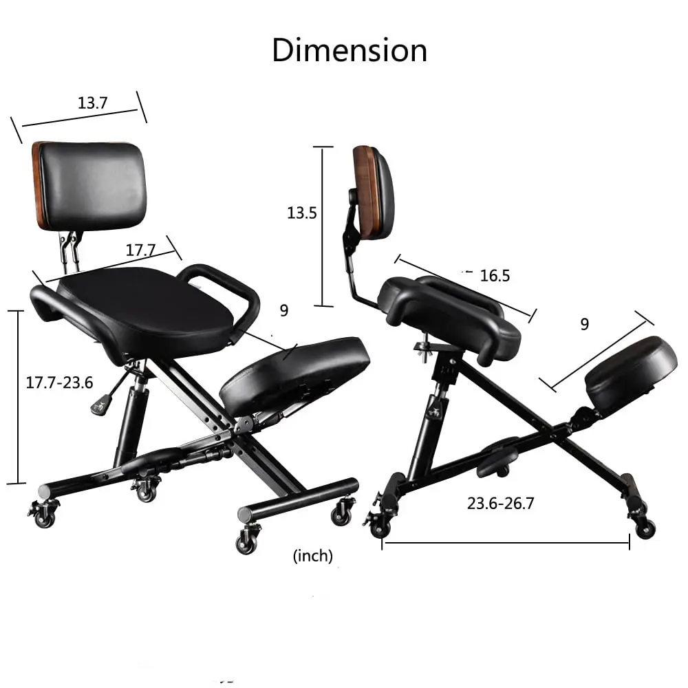 Ergonomic Kneeling Chair with Wood Back Support, Adjustable Desk Chair for Home and Office with Adjustable footrest