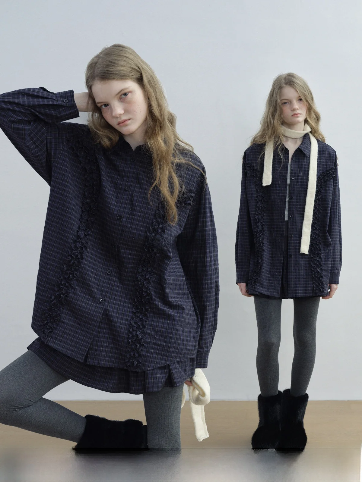 

Женская свободная клетчатая верхняя одежда Kokoasoko с длинными рукавами, весна-осень, с деревянными пуговицами, в стиле феминин-элегант