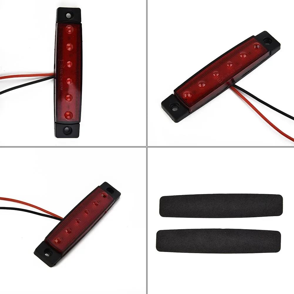 2Pcs Car Side Marker Lights 6-LED Red Sealed Turn Brake Stop Tail Light Truck Trailer Side Marker Indicators Light Signal Lamp