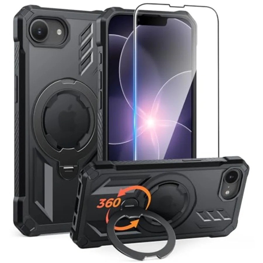 

for iPhone 17e Phone Case: for iPhone 16e Case with [360 Spin Magnetic Ring Kickstand] [Compatible for MagSafe] [Screen Protect