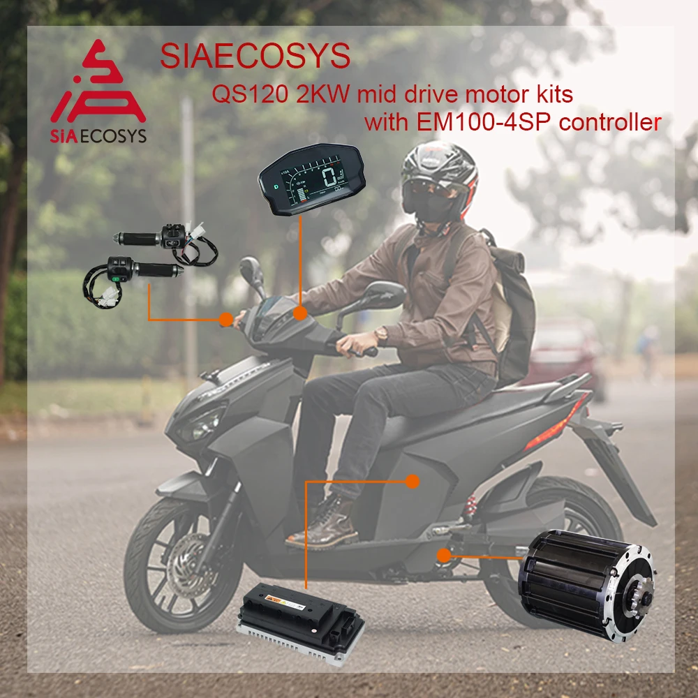 QSMOTOR QS120 2000W Mid Drive Motor With EM100-4SP Controller And Kits For Electric Scooter From SIAECOSYS