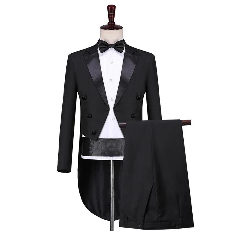 British Style Men Court Tuxedo 2 Piece Black / White Fashion Minimalist Men's Business Wedding Party Dress Suit Jacket and Pants