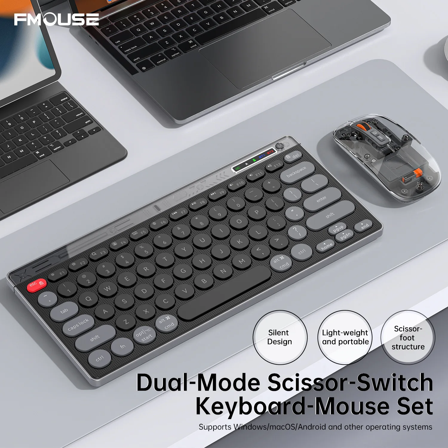 

Typec rechargeable 2.4G+ Bluetooth three-mode wireless keyboard and mouse set retro punk Bluetooth and mouse for business use