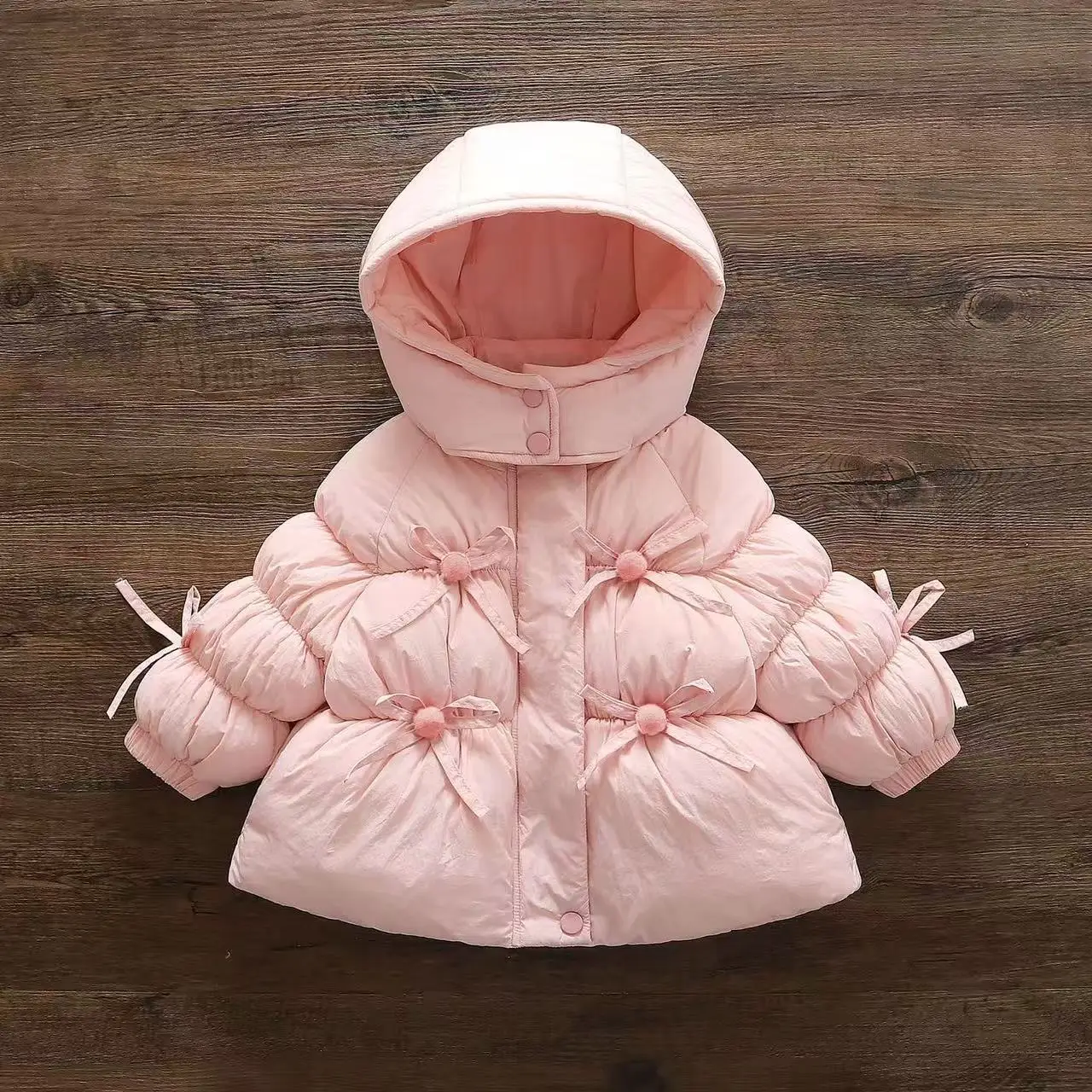

Girl Children's Clothing Female Baby Children's Bow Tie Hooded Bakery Clothes Jacket New Hooded Winter Ball Ball Top
