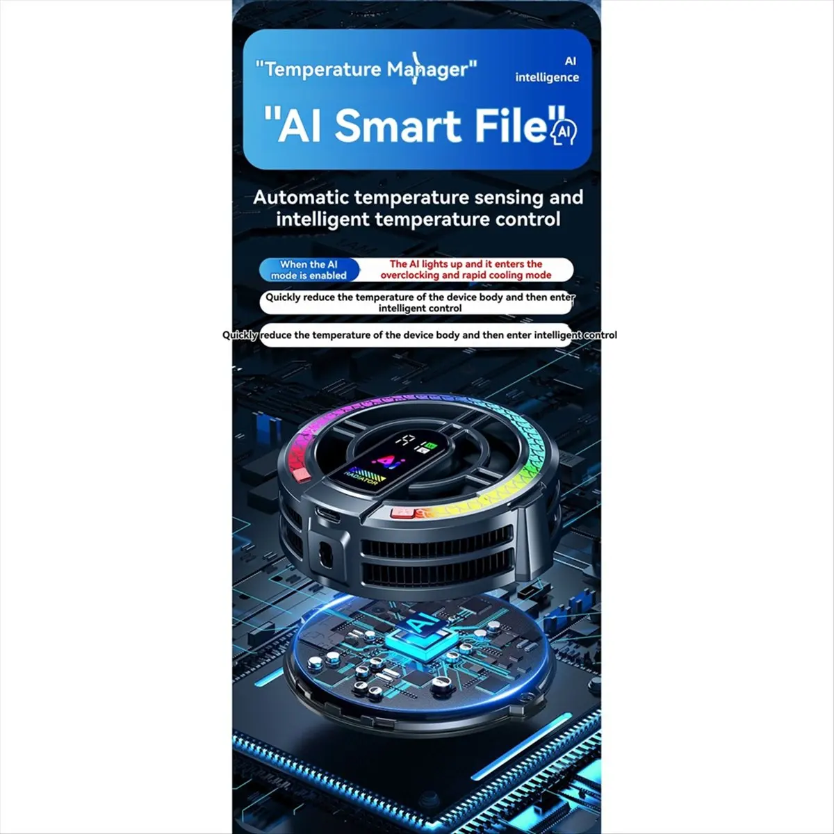 

Полупроводниковый кулер-радиатор A46U RGB для планшетов с интеллектуальным контролем температуры, цифровым дисплеем и регулировкой мощности