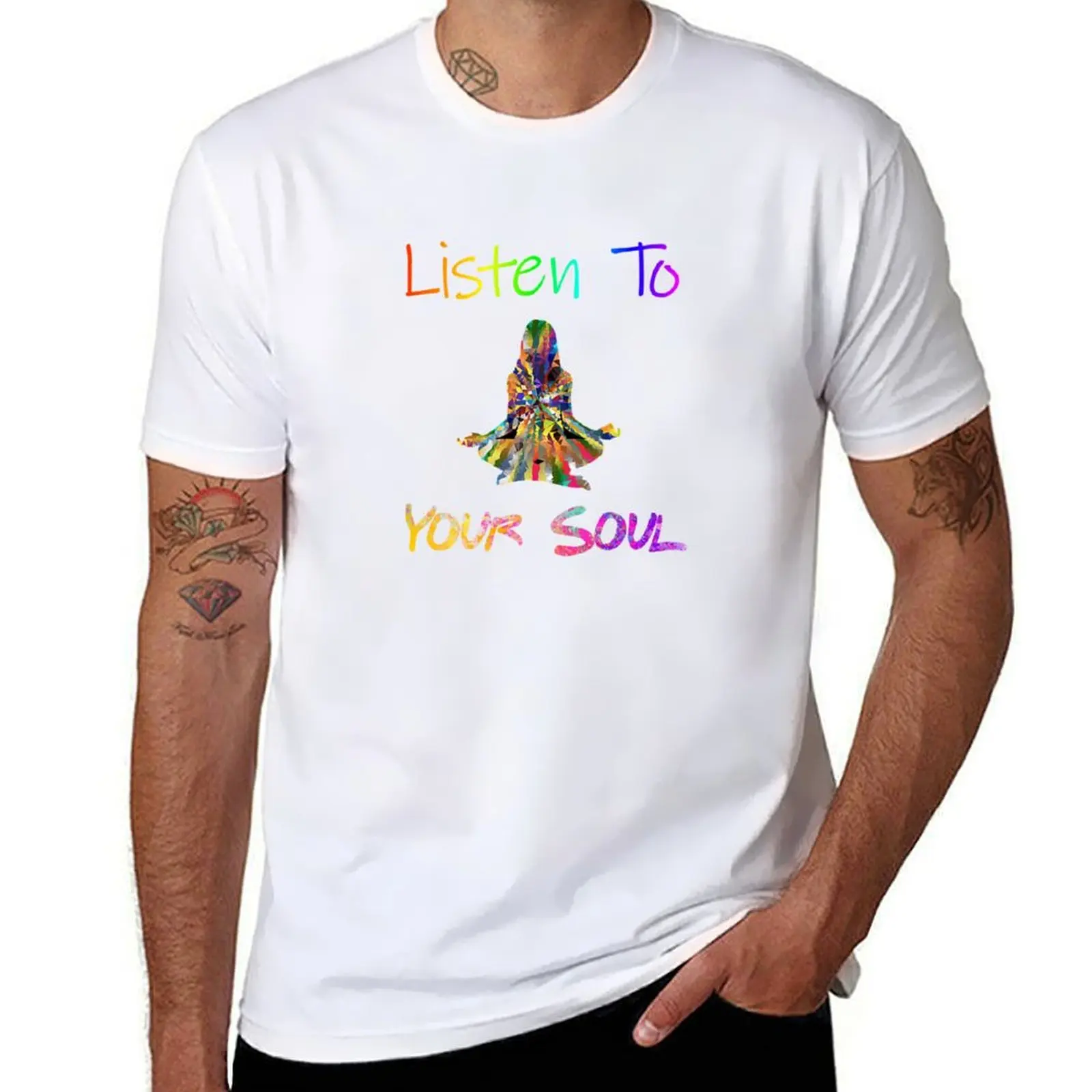 

Listen To Your SoulMeditation Yoga-Rainbow Meditation Yoga Lovers T-Shirt anime tshirt cotton t shirts man 100% T-Shirt