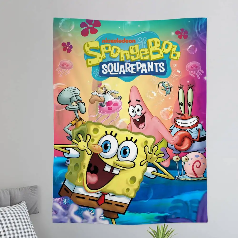 Classic Cartoon S-spongebob DIY Wall Tapestry for Living Room Home Dorm Decor Wall Art Decor