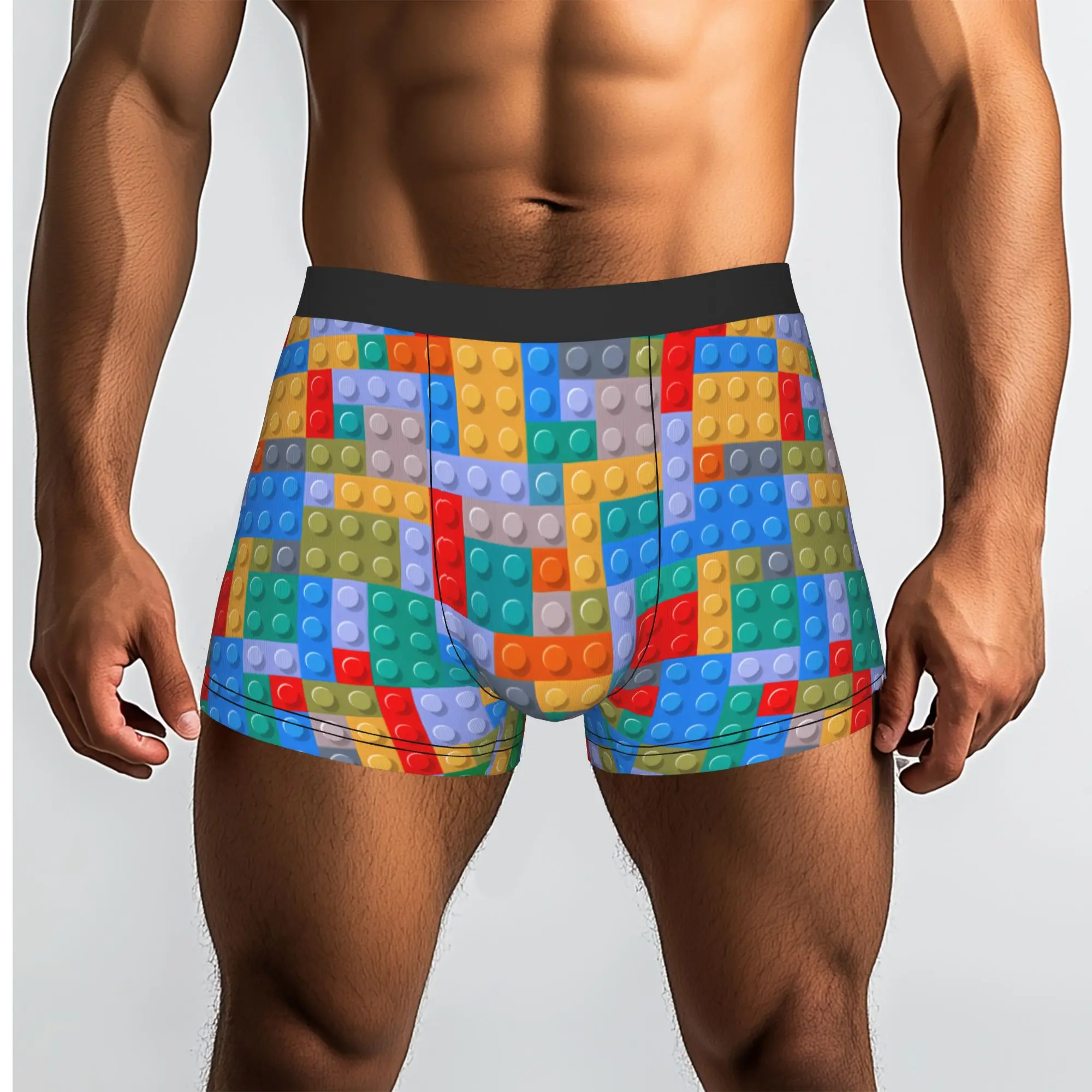 Custom Colorful Building Plastic Brick Toy Blocks  Patterns Boxers Shorts Mens  Briefs Underwear Novelty Underpants