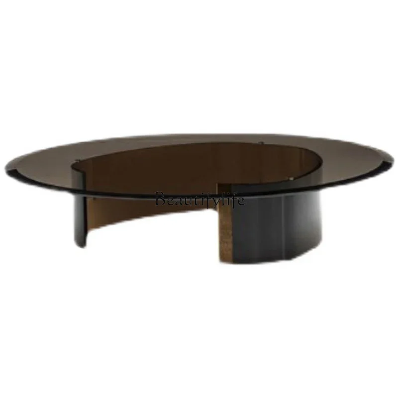 

LJY-*Italian minimalist stainless steel light luxury round glass modern personality Nordic creative coffee table