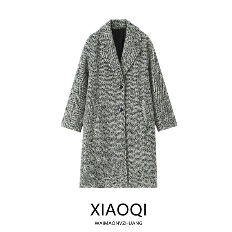 

Зима 2025 г. Женское модное универсальное клетчатое пальто миди Jaet, Новое поступление, классическая универсальная верхняя одежда с электронным узором