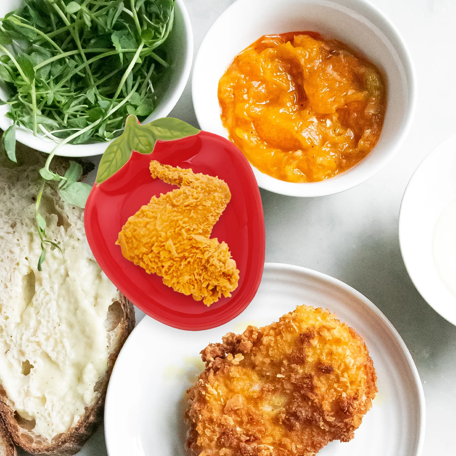 2 Platos de Cerámica con Diseño de Fresa para Condimentos, Aperitivos, Sushi, Arroz, Fideos, Ensaladas y Salsas