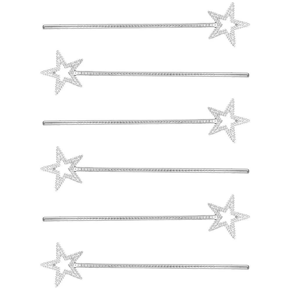 

6 Pcs Silver Pentagram Star Plastic Costume Accessories Kids Party Favors Fairy Wands Reusable Lightweight Birthday