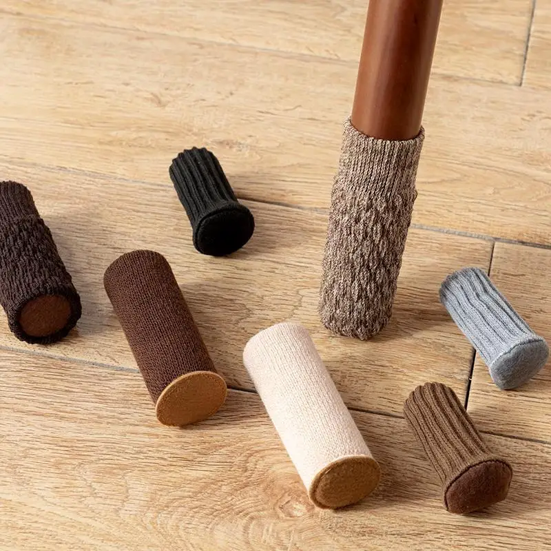 Mitts Knitted Chair Leg Covers Floor Mat Soft Fabric Table Chair Foot Pads Wear-Resistant Non-Slip Cute Design for Wooden Floor