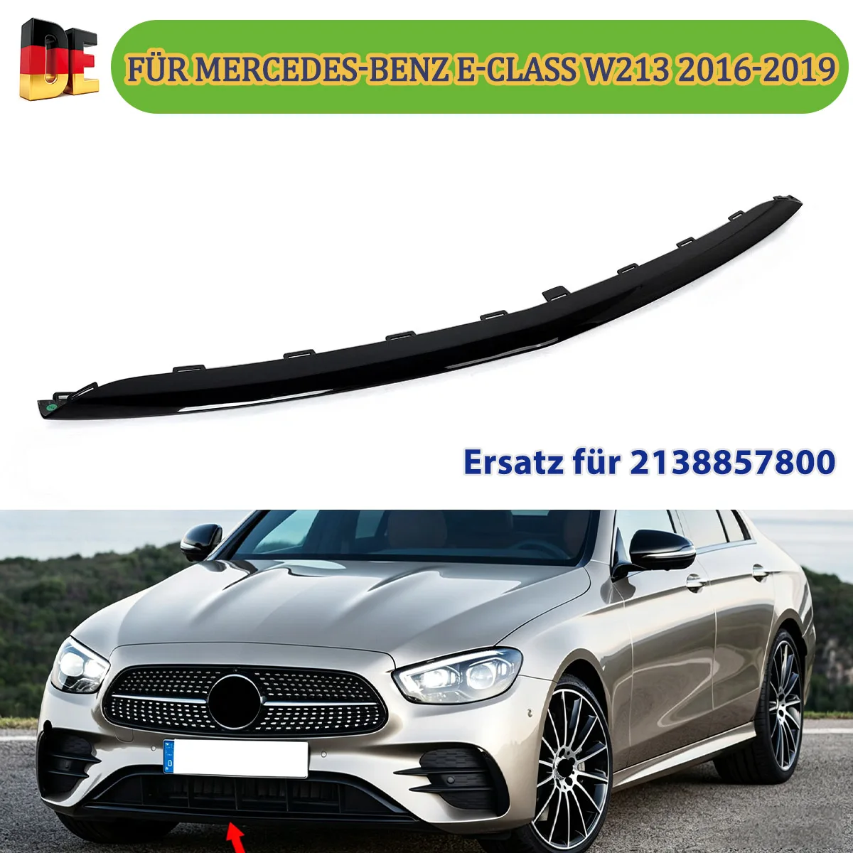 Image of Untere Zierleiste der vorderen Stoßstange 20138857800 für Mercedes Benz E-Klasse W213 E200 E220 E250 E300 E350 E400 E450 2016 2018 2018 2019